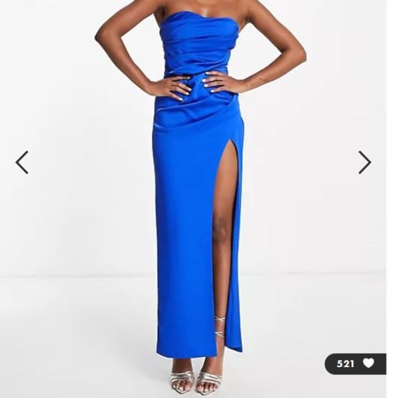 ASOS DESIGN satin drape bodice maxi dress in cobalt blue NWT Size 14 - Picture 1 of 2